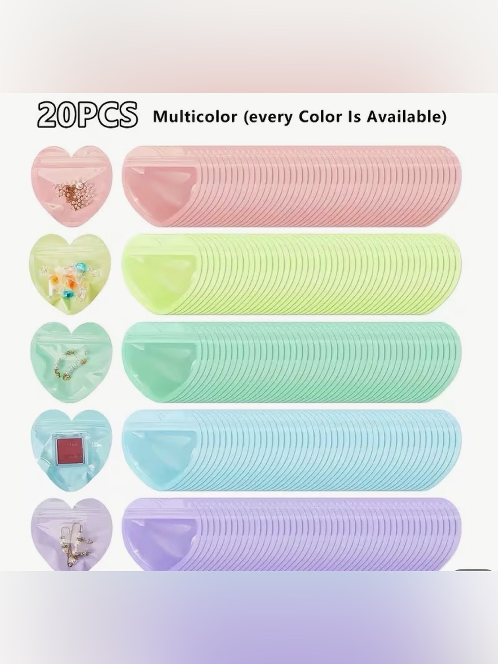 20 Clear Reusable Love- Shaped Jewelry Bags